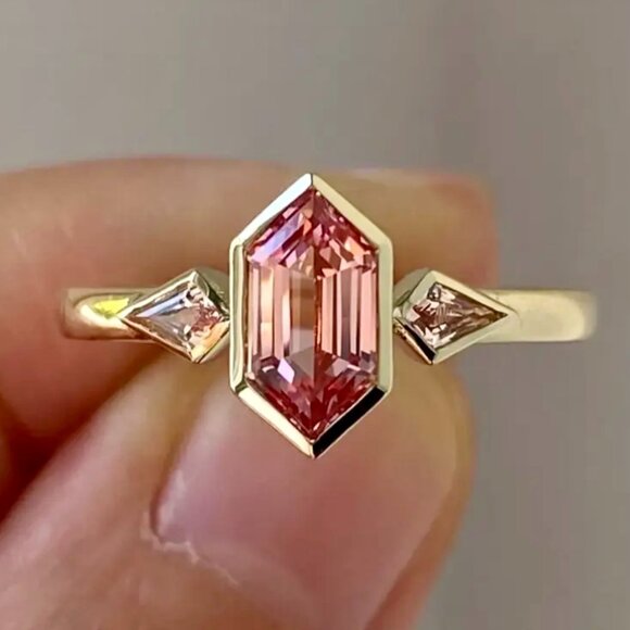 Jewelry - Hexagon Style 14K Gold Plated Ring Size 7